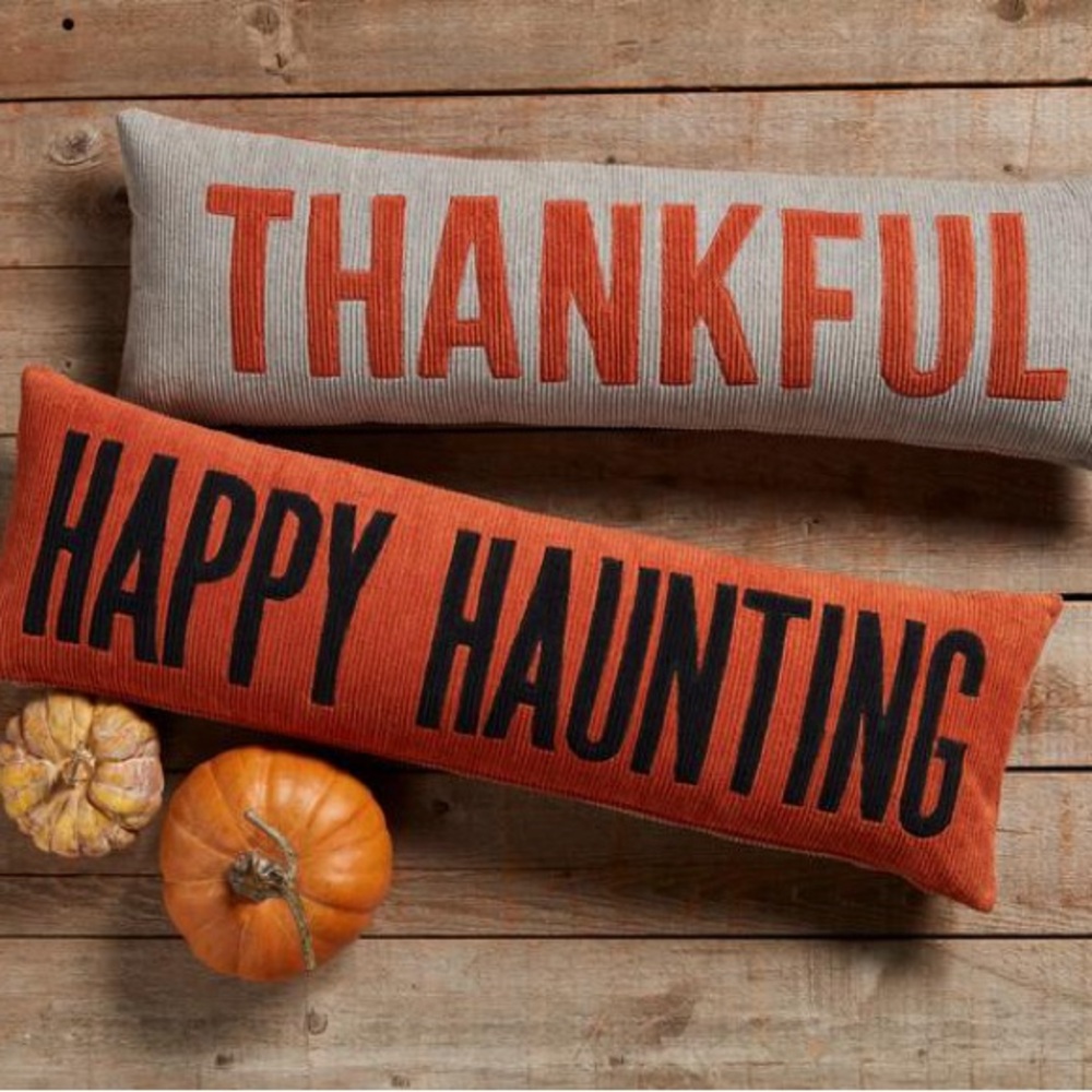 NWT Mud Pie “Happy Haunting / Thankful” Reversible Halloween Thanksgiving Pillow